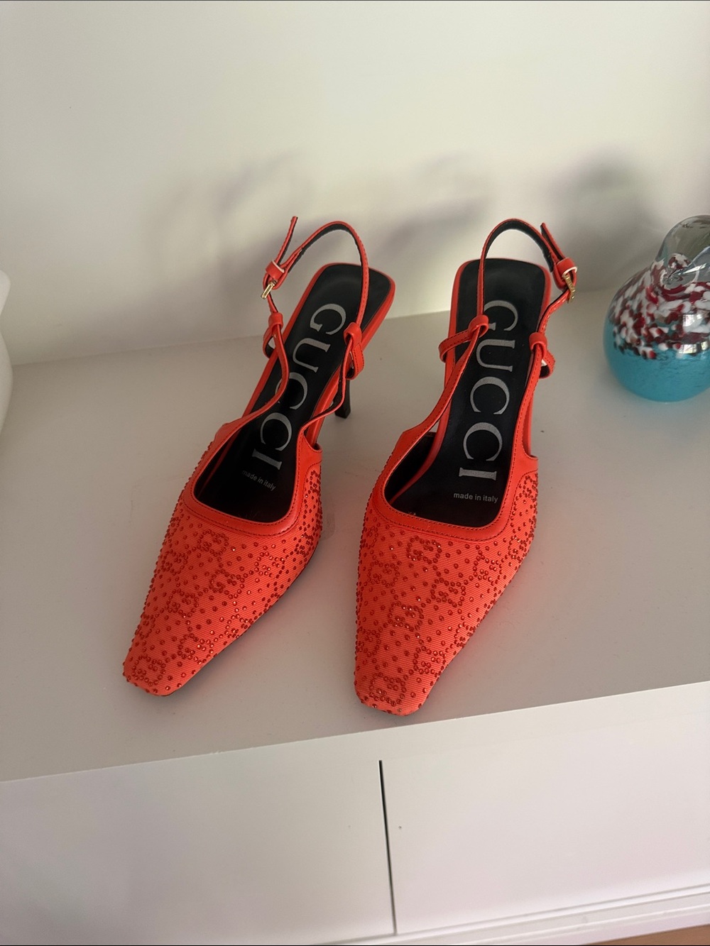 Gucci Orange Beaded Slingback Pumps